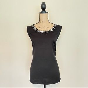 Rhinestone Collar Black Tank Top